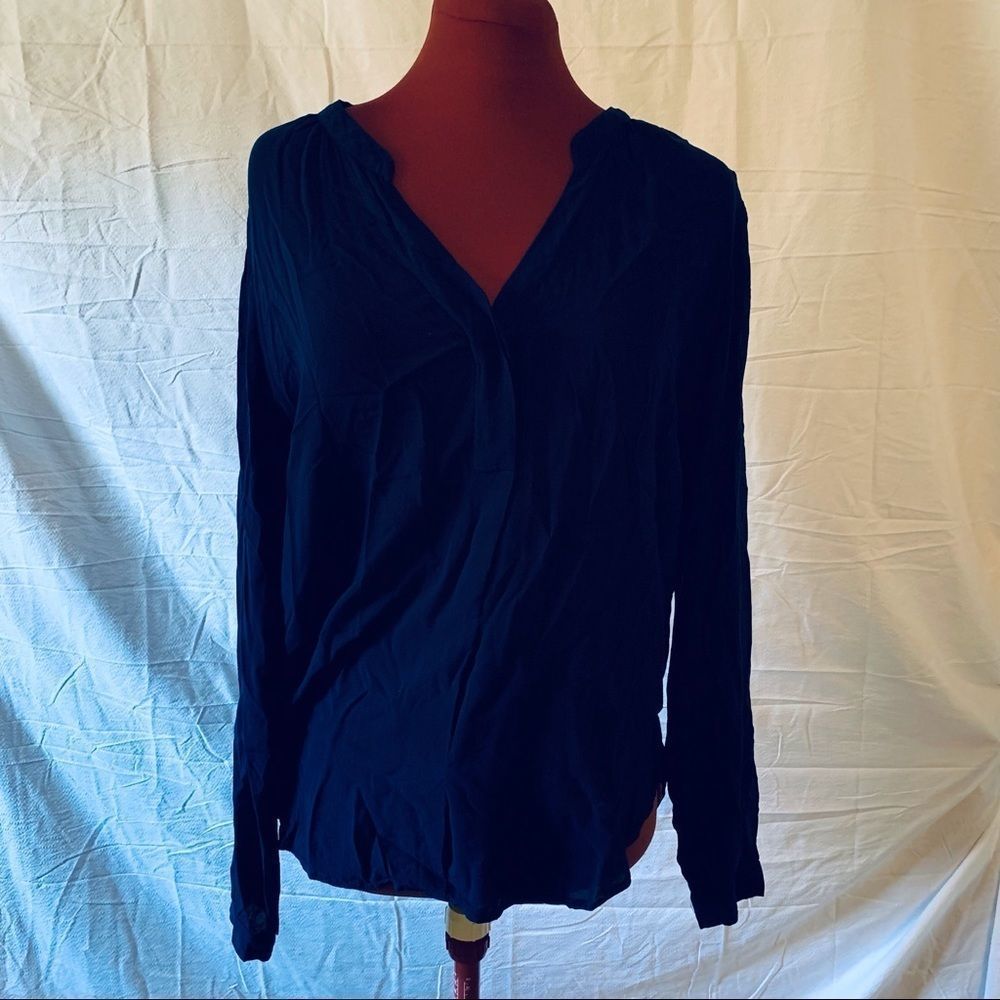 Dark Blue Long-Sleeved Blouse